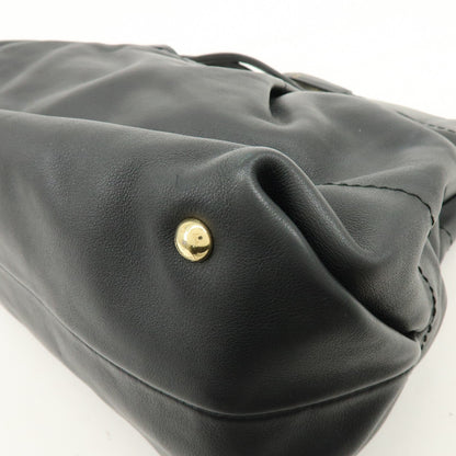 Salvatore Ferragamo W Chain Leather, Black, Leather, Tote Bag