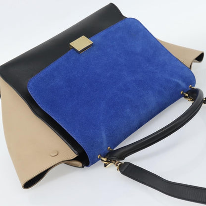 Celine Trapeze Leather with Suede, Blue, Leather, Handbag