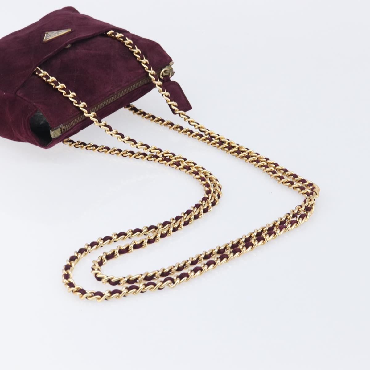Prada Vintage Chain Flap Suede, Burgundy, Suede, Shoulder Bag