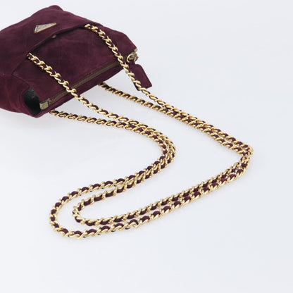 Prada Vintage Chain Flap Suede, Burgundy, Suede, Shoulder Bag