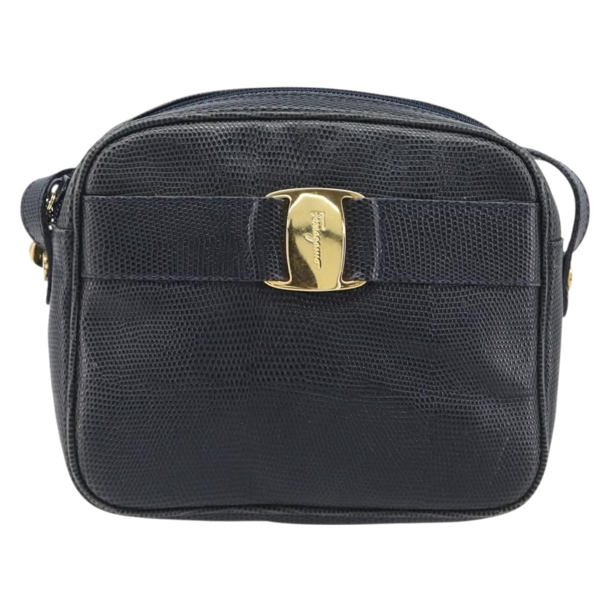 Salvatore Ferragamo Vala Leather, Navy, Leather, Shoulder Bag