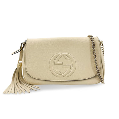 Gucci Soho Chain Leather, Beige, Leather, Crossbody Bag