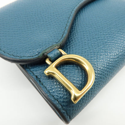 Christian Dior Saddle Flap Leather, Blue, Leather, Wallet