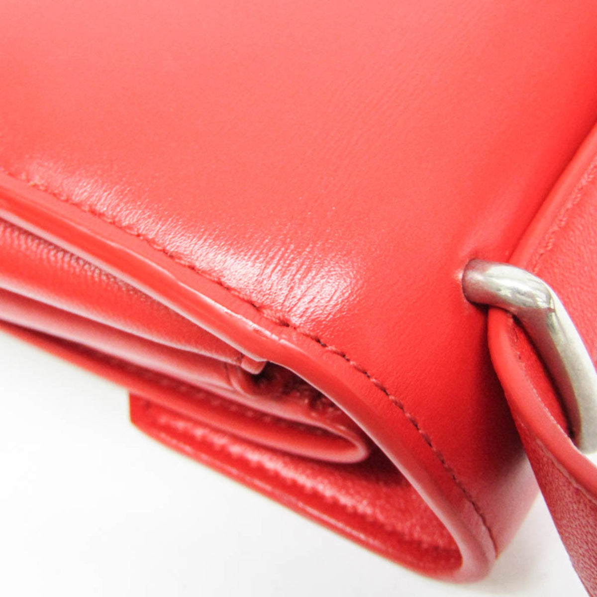 Bottega Veneta Clip Flap Leather, Red, Leather, Handbag