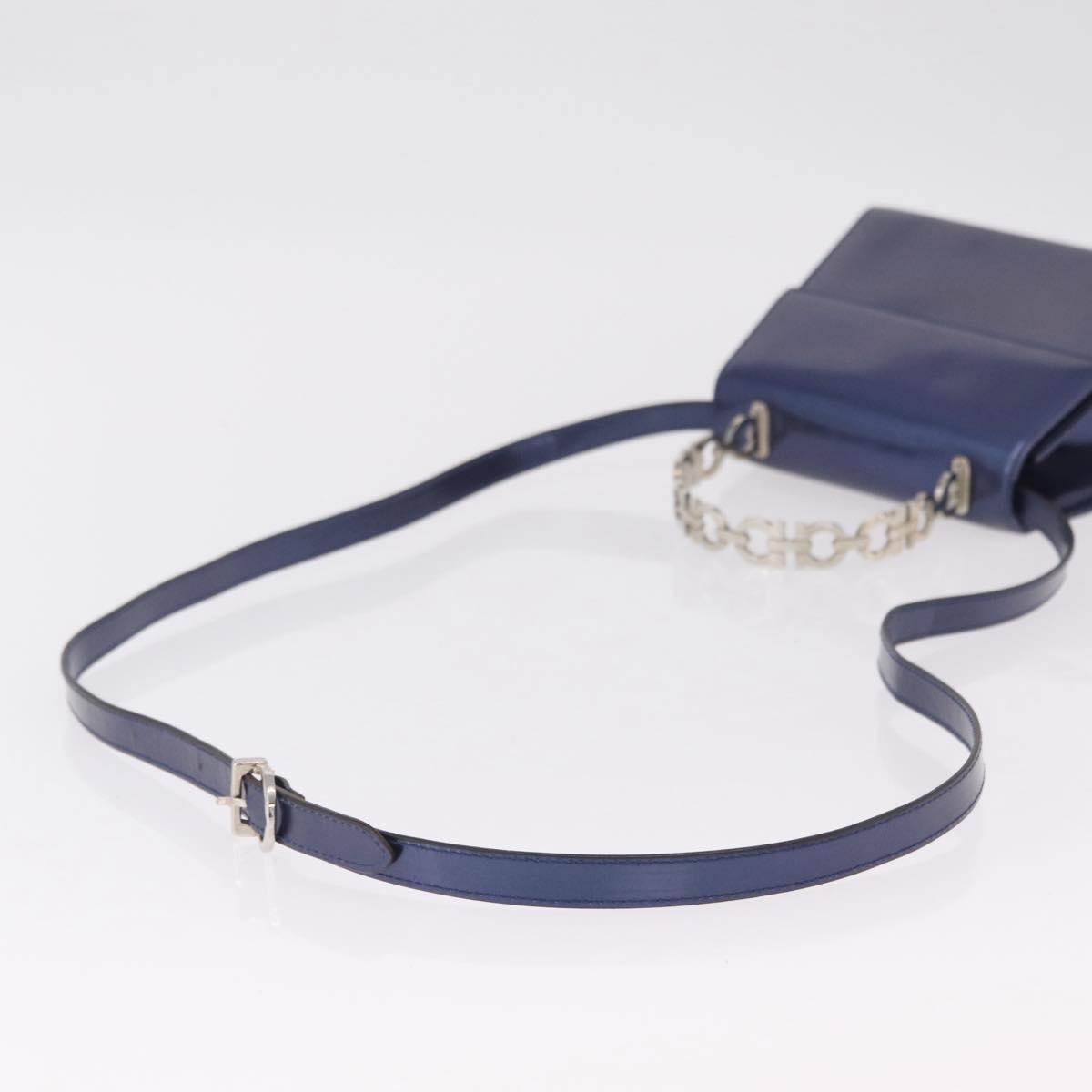 Salvatore Ferragamo Gancini Envelope Top Handle Leather, Navy, Patent Leather, Handbag