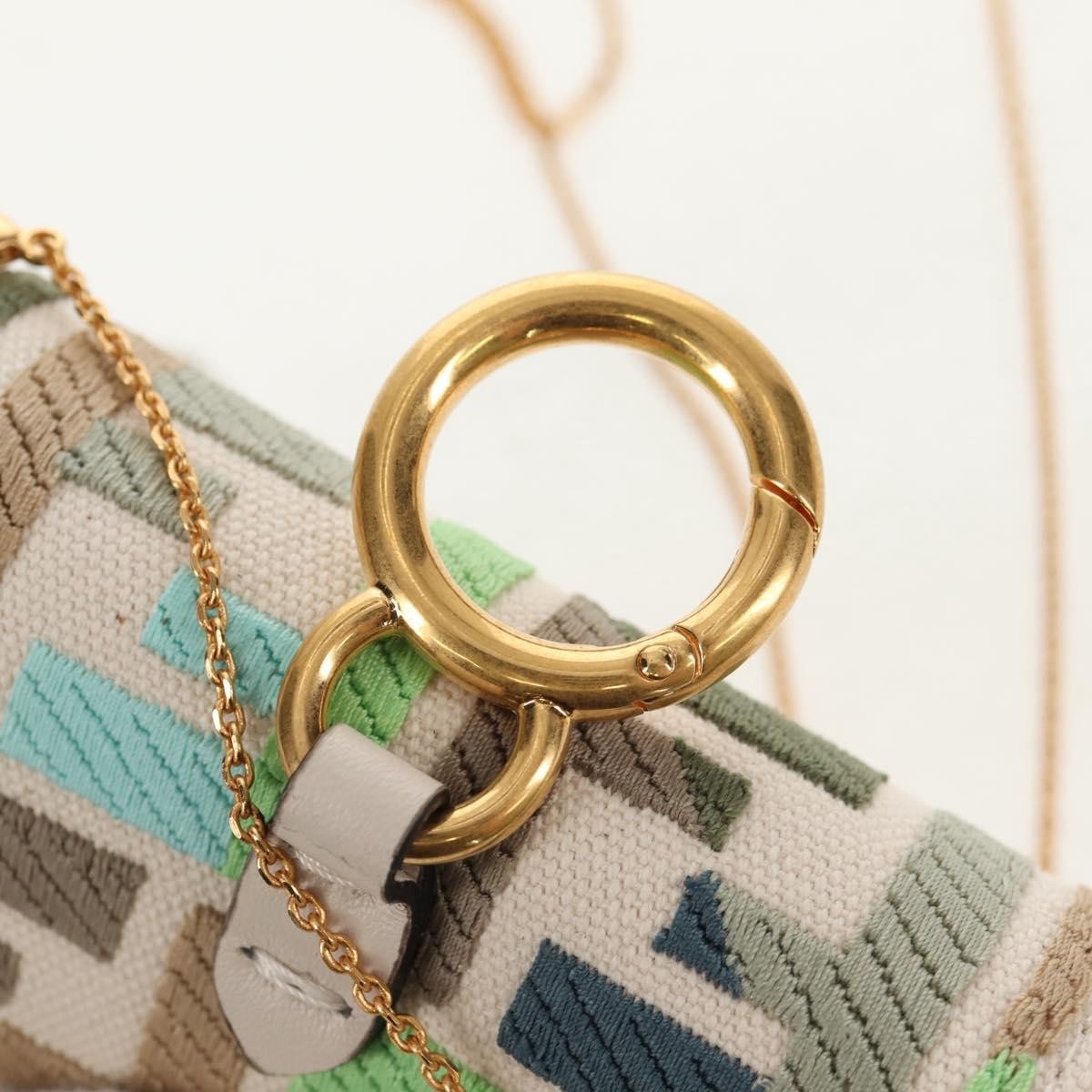 Fendi Chain Baguette Charm Zucca Embroidered Canvas, Multicolour, Canvas, Shoulder Bag