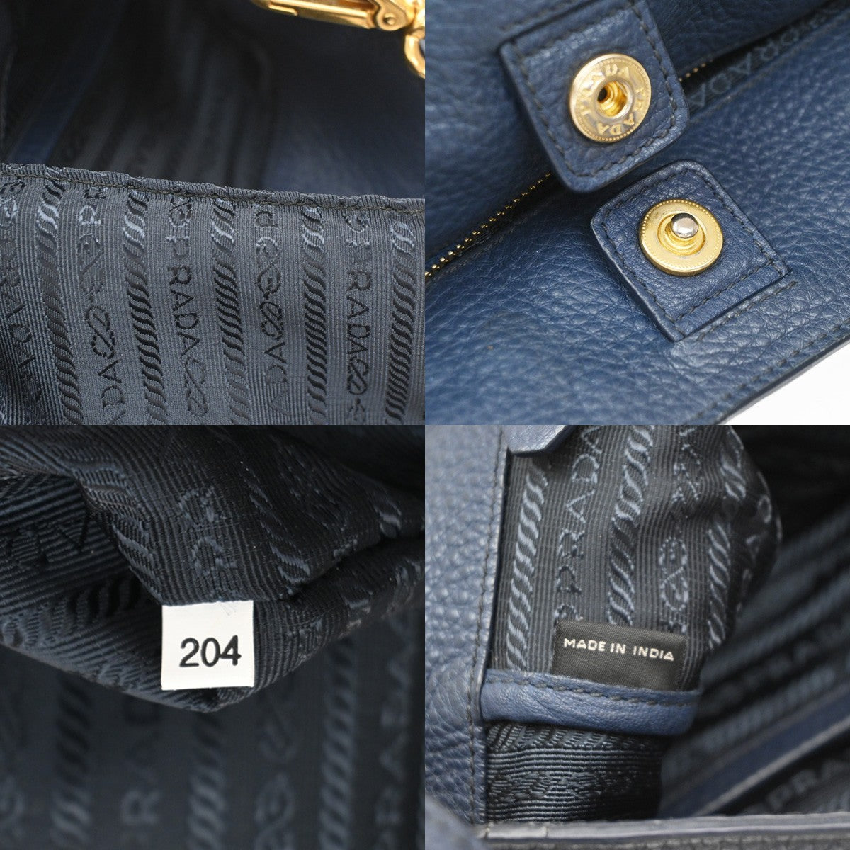 Prada Convertible Shopper Tote Vitello Daino, Navy, Leather, Tote Bag