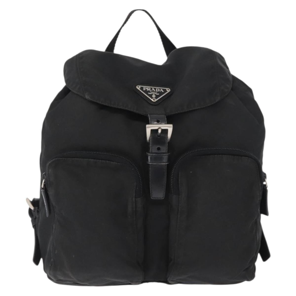 Prada Double Front Pocket Tessuto, Black, Nylon, Backpack