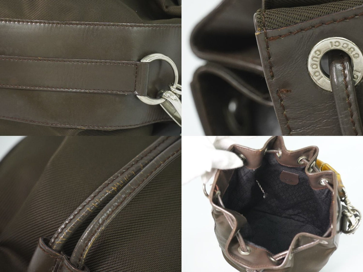 Gucci Vintage Bamboo Bucket Nylon and Leather, Brown, Canvas, Handbag