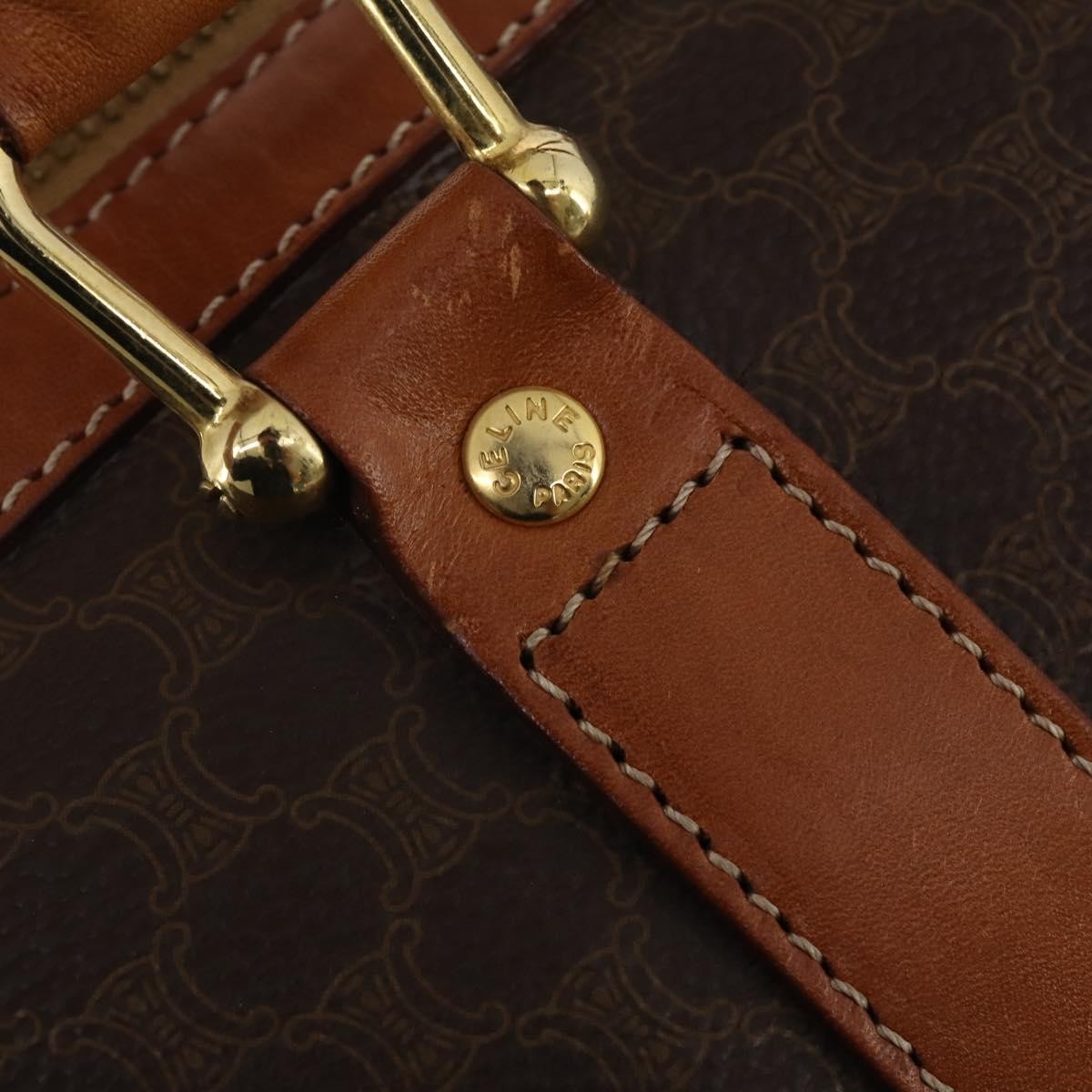 Celine Boston Triomphe Coated Canvas, Brown, PVC, Handbag