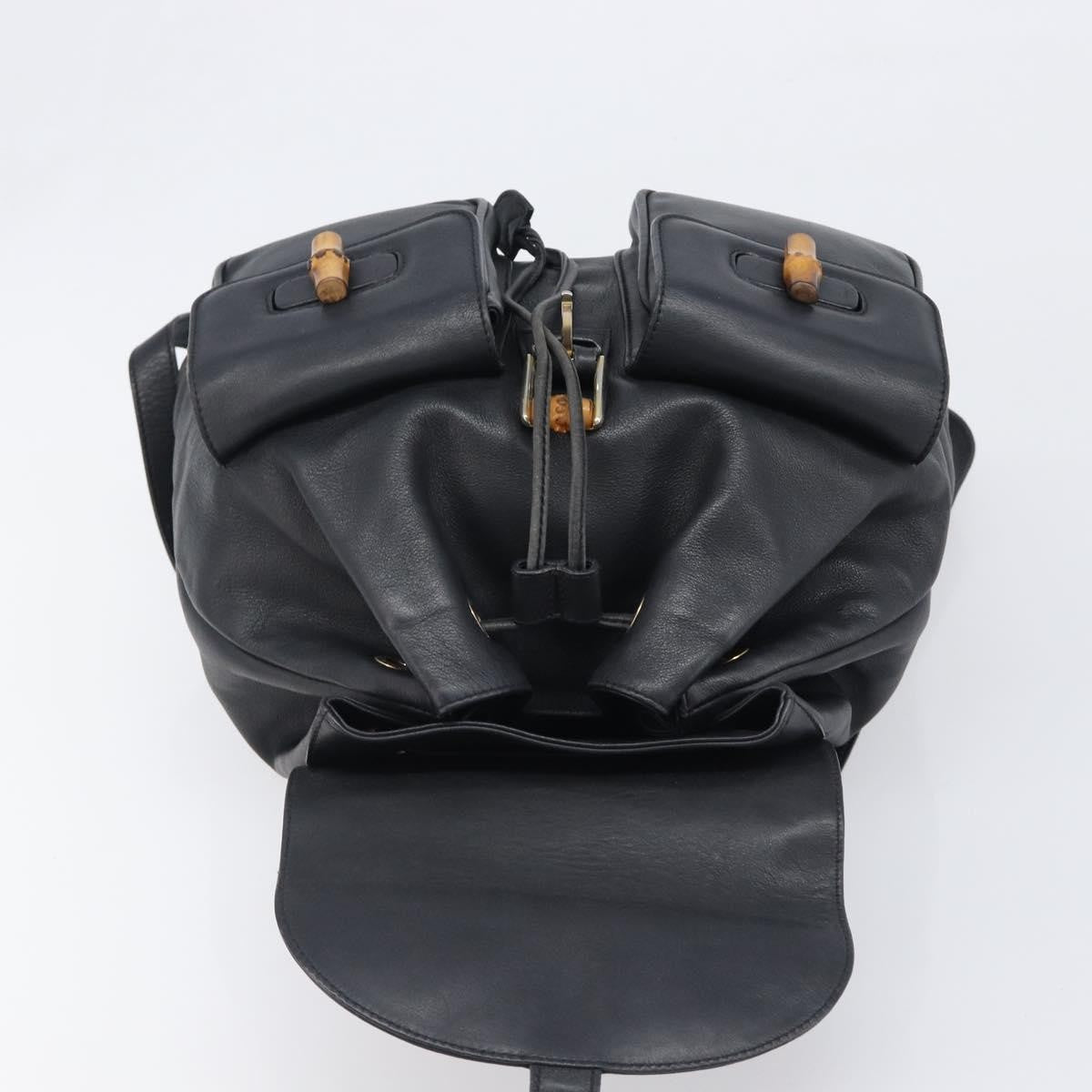 Gucci Vintage Bamboo Leather, Black, Leather, Backpack