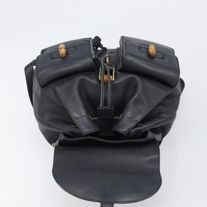 Gucci Vintage Bamboo Leather, Black, Leather, Backpack