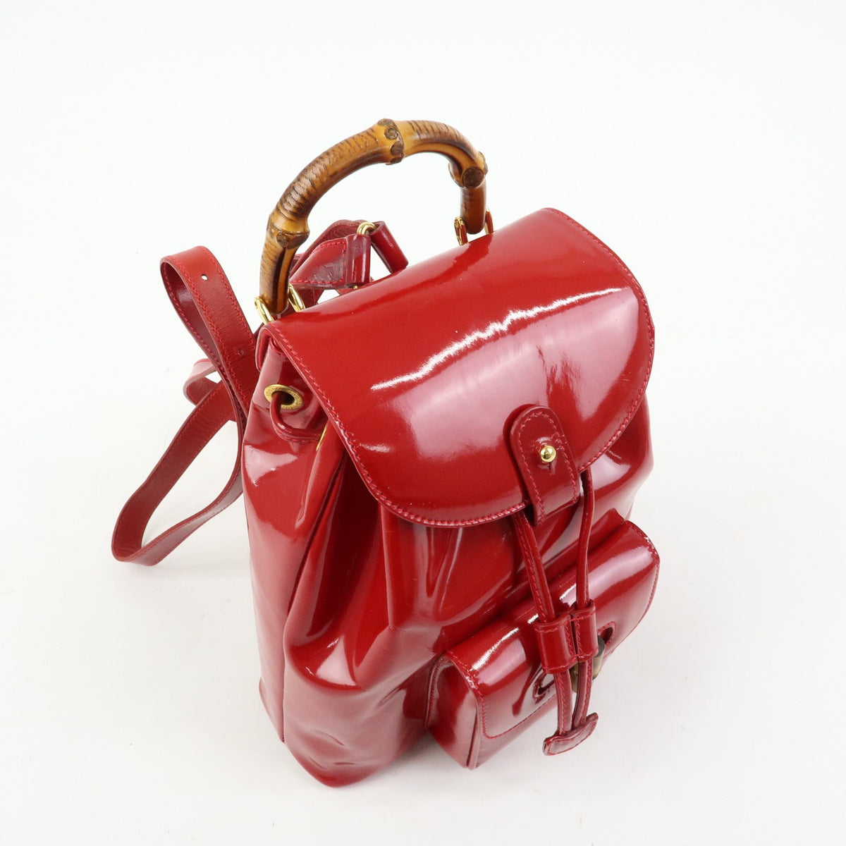 Gucci Vintage Bamboo Patent, Red, Patent Leather, Backpack