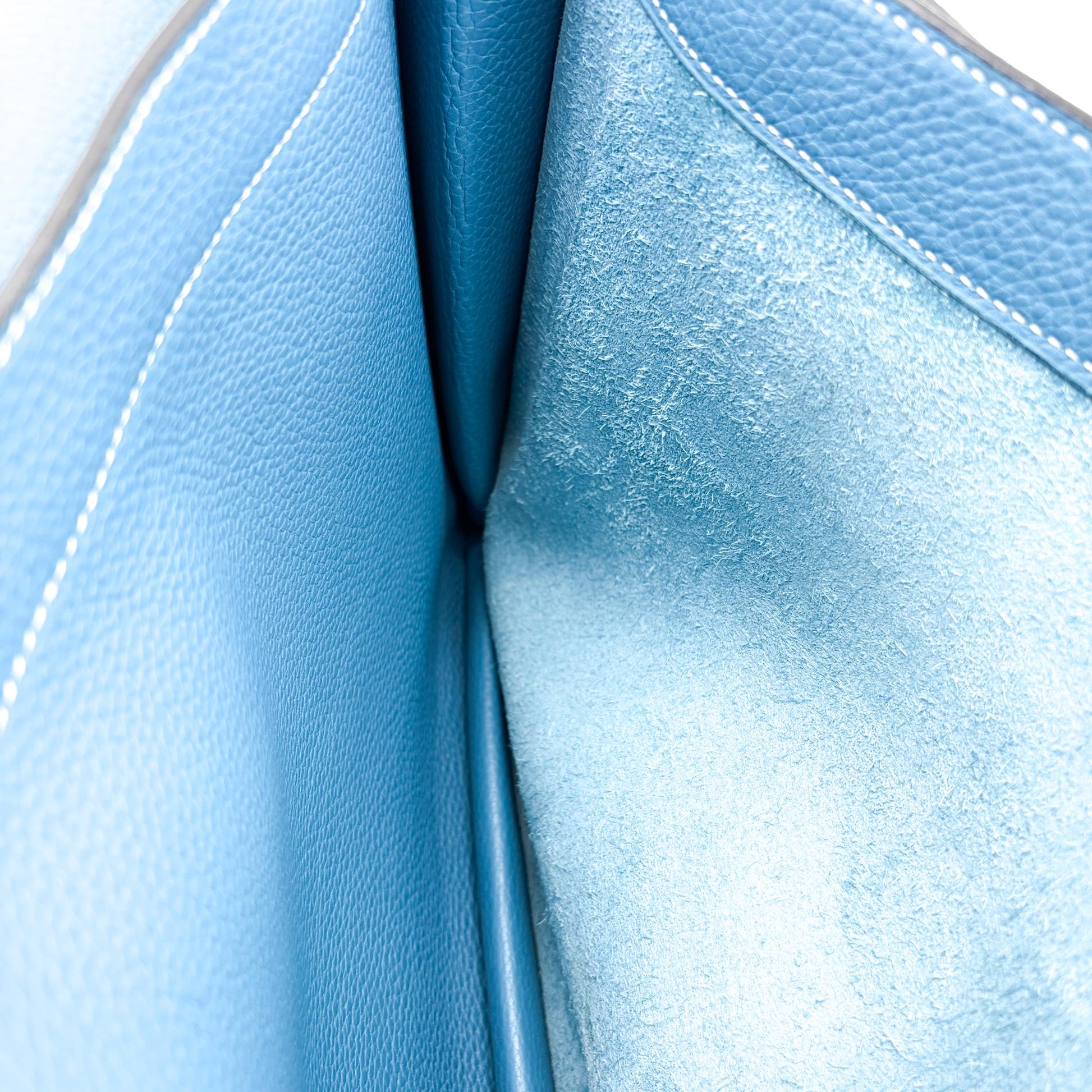 Hermes Sac a Depeches Togo, Blue, Leather, Handbag