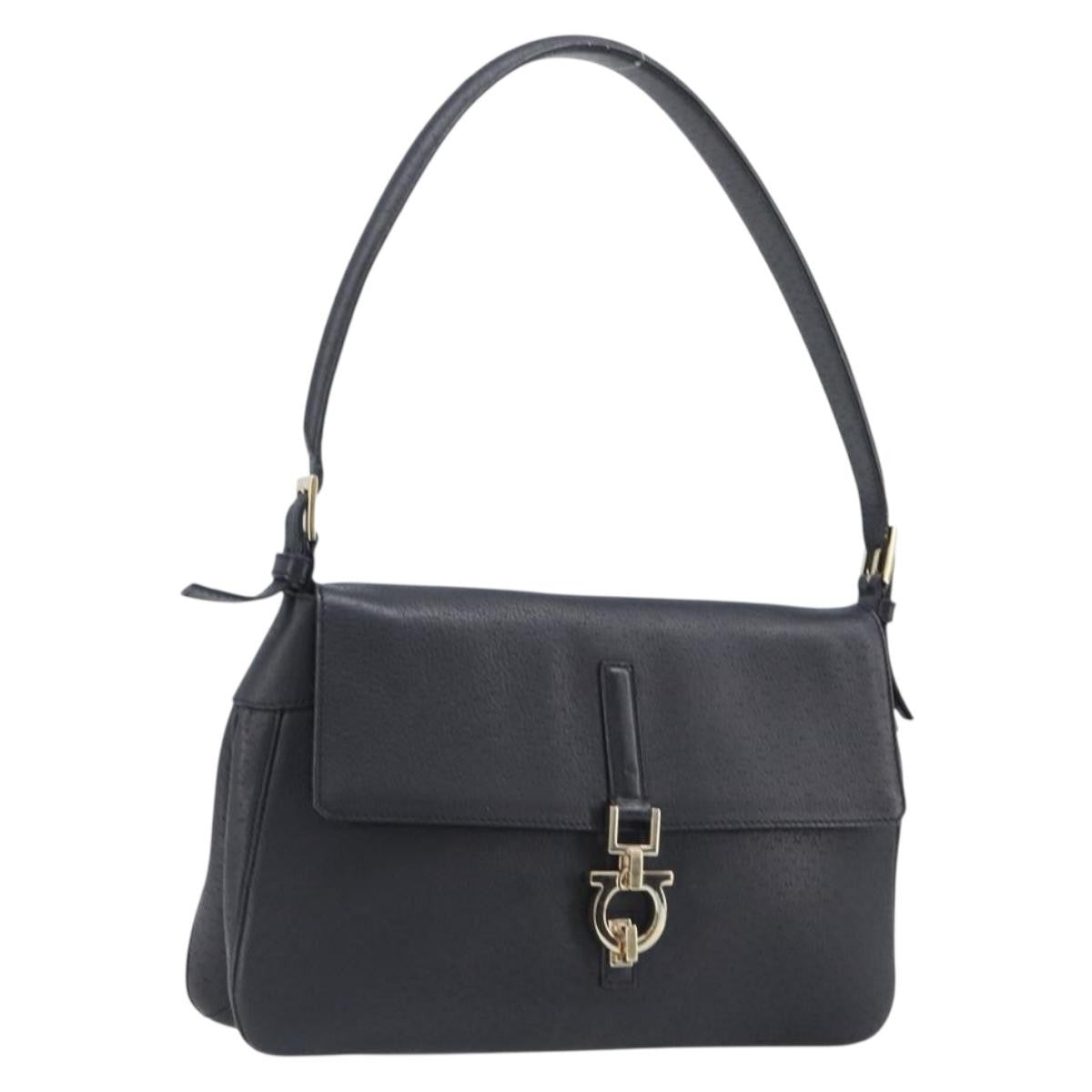 Salvatore Ferragamo Gancini Leather, Black, Leather, Shoulder Bag