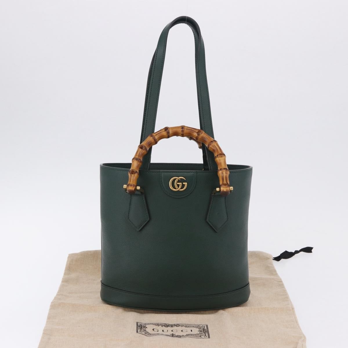 Gucci Diana Bamboo Handle Round Tote Leather, Green, Leather, Tote Bag