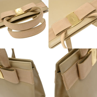 Salvatore Ferragamo Convertible Vara Bow Tote Leather, Beige, Leather, Handbag