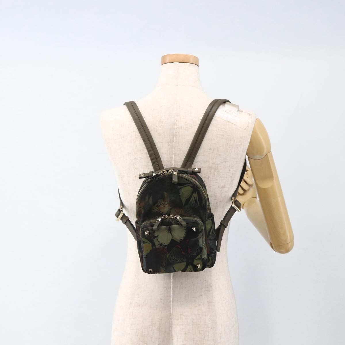 Valentino Garavani Backpack Denim with Butterfly Applique, Khaki, Nylon, Backpack