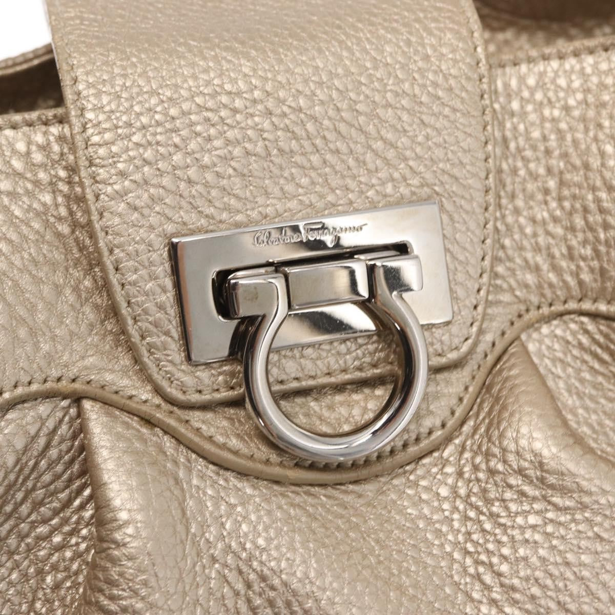 Salvatore Ferragamo Gancini Leather, Gold, Leather, Handbag