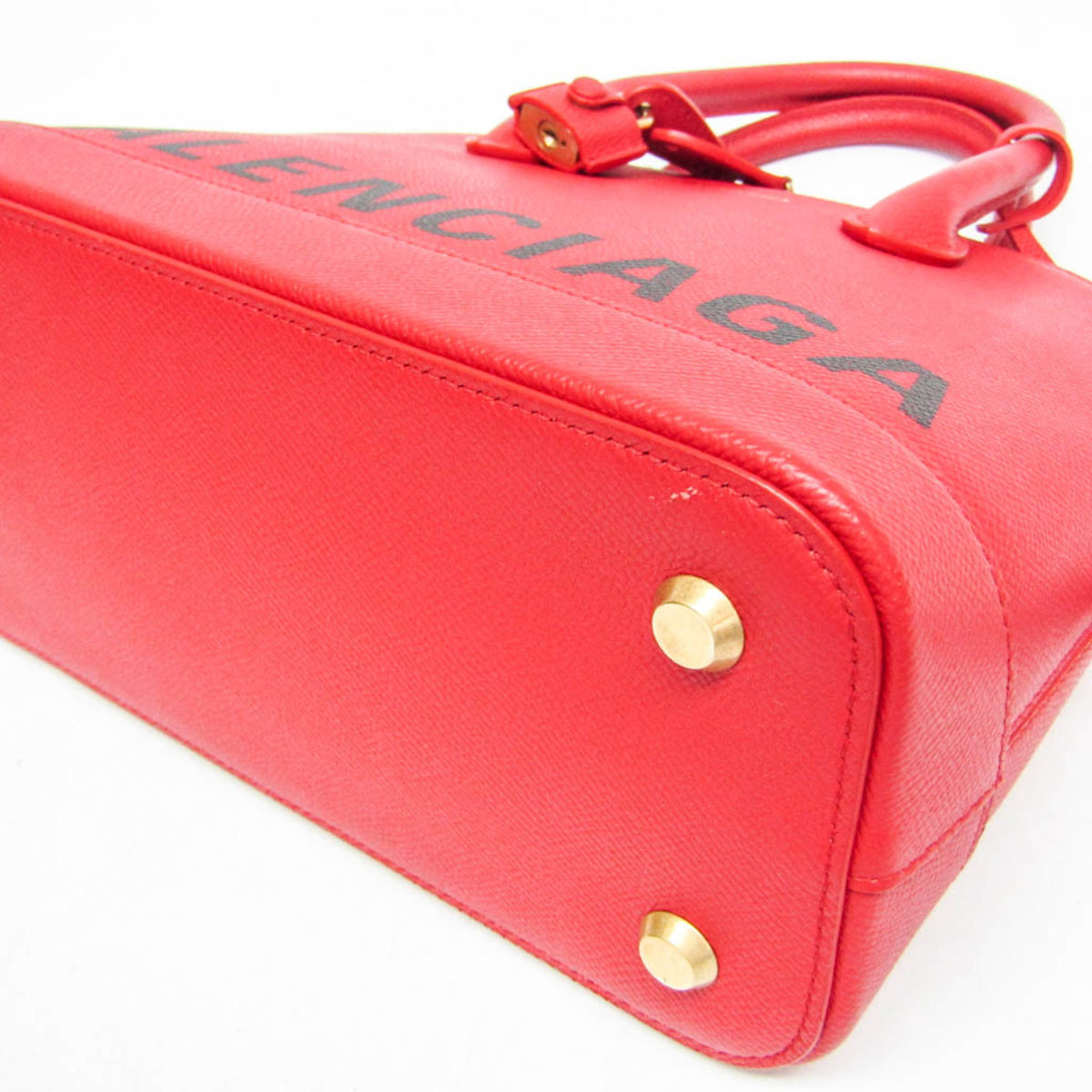 Balenciaga Logo Ville Leather, Red, Leather, Handbag