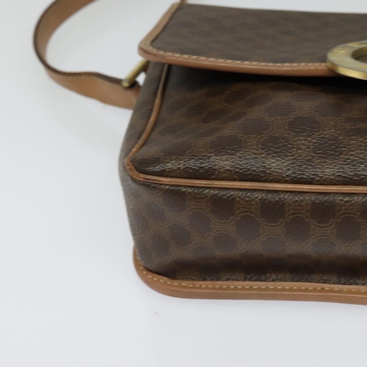 Celine Vintage Macadam Circle Logo Canvas and Leather, Brown, Canvas, Shoulder Bag