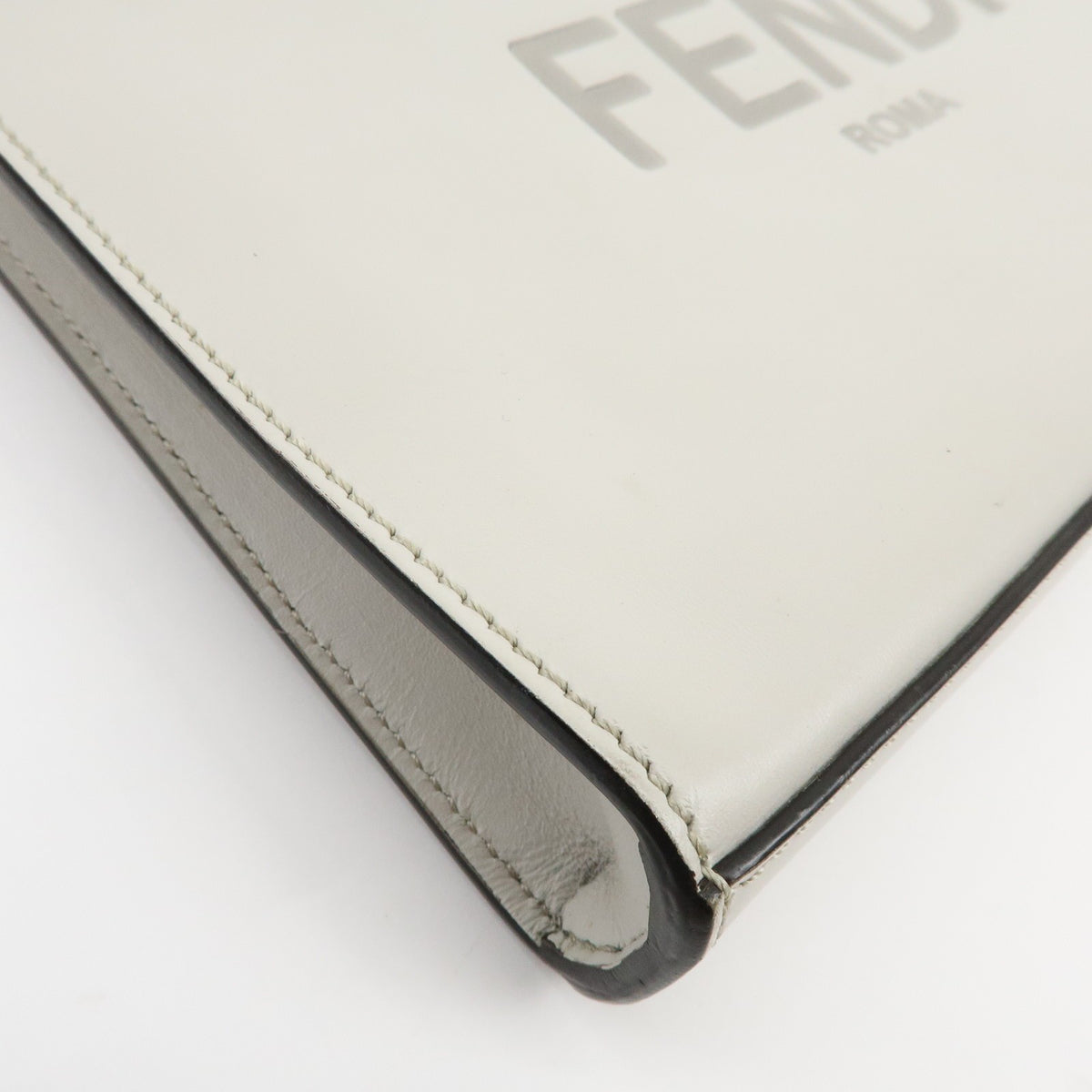 Fendi Logo Cut-Out Handle Shopper Embossed Leather, Gray, Leather, Tote Bag