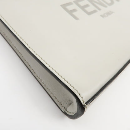 Fendi Logo Cut-Out Handle Shopper Embossed Leather, Gray, Leather, Tote Bag