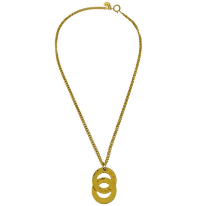 Celine Vintage Logo Circle Pendant Metal, Gold, Gold Plated, Necklace