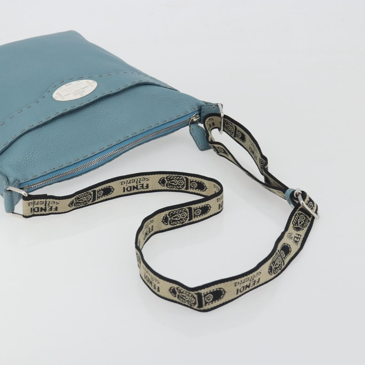 Fendi Vintage Selleria Zip Messenger Leather, Blue, Leather, Shoulder Bag
