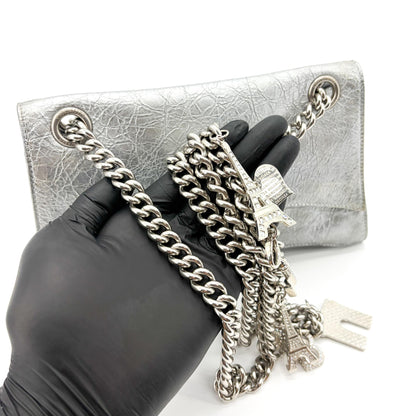 Balenciaga Crush Charm Chain Flap Leather, Silver, Leather, Handbag