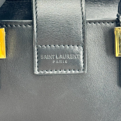Saint Laurent Convertible Monogram Cabas Leather, Black, Leather, Tote Bag