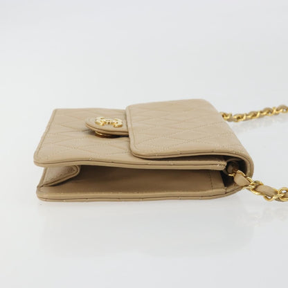 Chanel Vintage Clutch with Chain Quilted Leather, Beige, Leather, Clutch