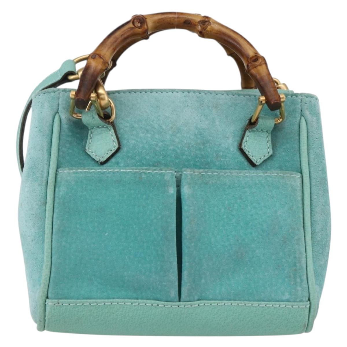 Gucci Bamboo Zip Pouch Leather, TURQUOISE, SUEDE, Clutche & pouche