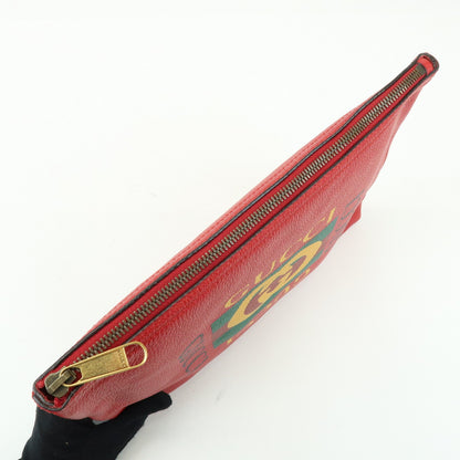 Gucci Logo Portfolio Printed Leather, Red, Leather, Clutch