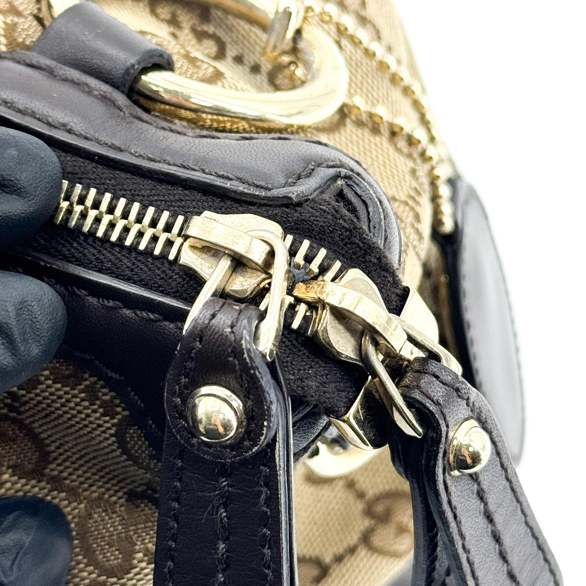 Gucci Sukey Top Handle Satchel GG Canvas with Leather, Brown, Canvas, Handbag