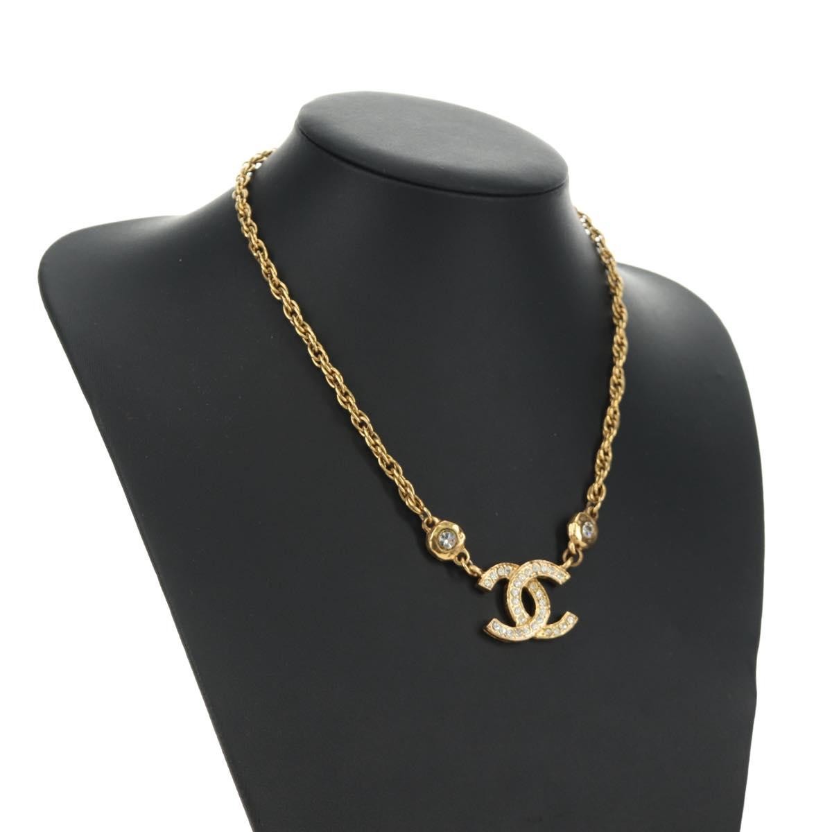 Chanel CC Pendant Metal with Crystals, Gold, Metal, Necklace