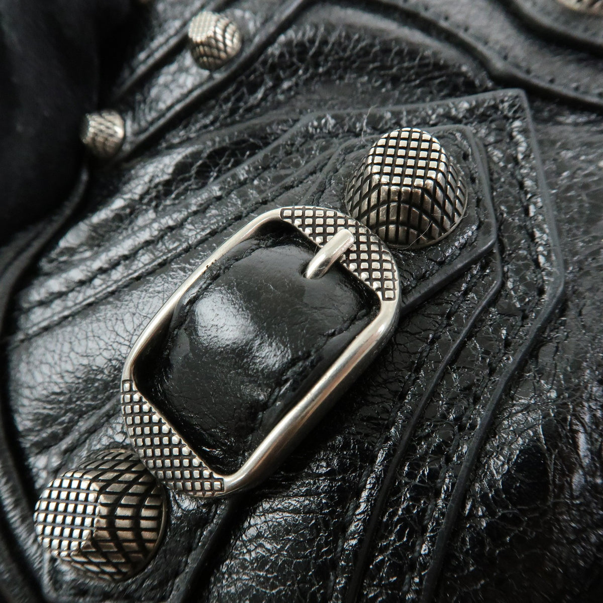 Balenciaga Le Cagole Giant Studs Chain Leather, Black, Leather, Shoulder Bag