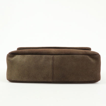 Salvatore Ferragamo Gancini Suede, Brown, Canvas, Crossbody Bag