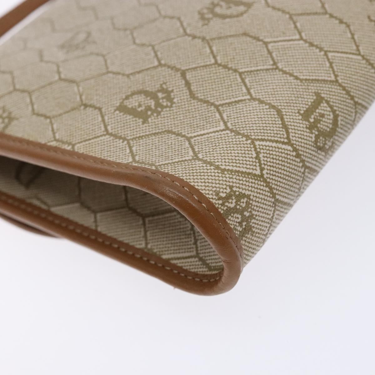 Christian Dior Vintage Honeycomb Flap Coated Canvas, Beige, PVC, Wallet