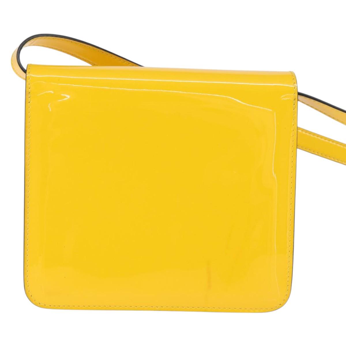 Fendi Curligraphy Shoulder Enamel Yellow Silver, Yellow, Patent Leather, Shoulder Bag