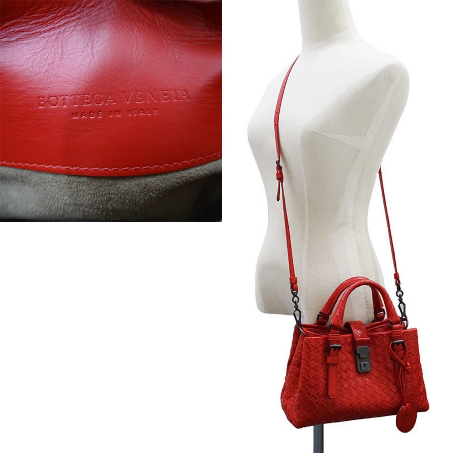 Bottega Veneta Intrecciato, Red, Leather, handbag