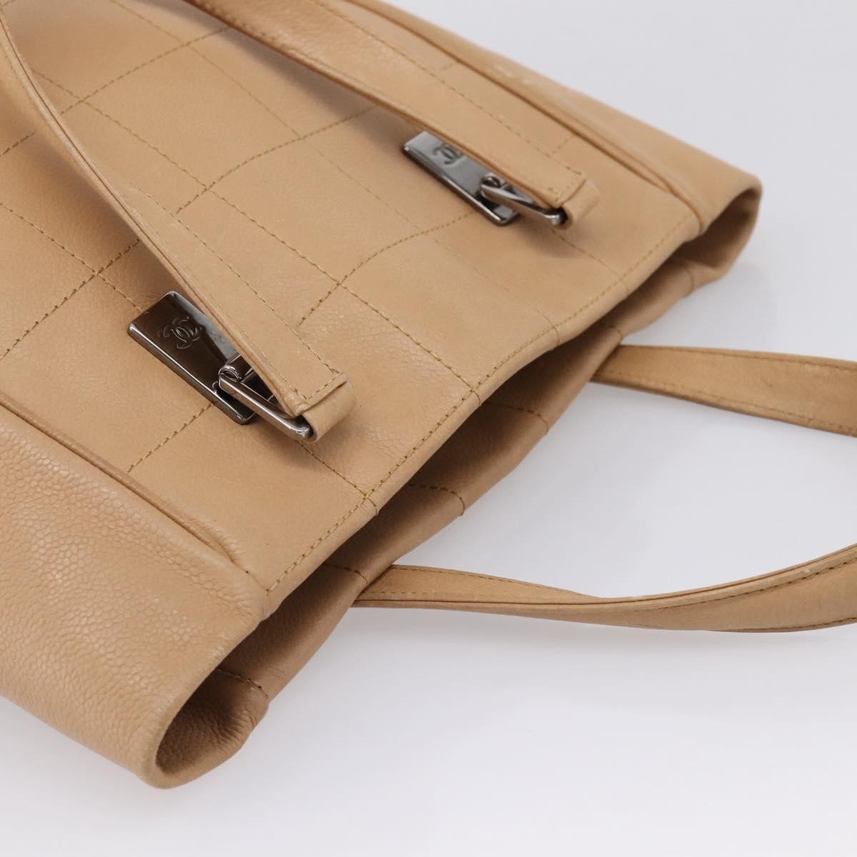 Chanel Chocolate Bar Coco Mark Leather, Beige, Leather, Tote Bag
