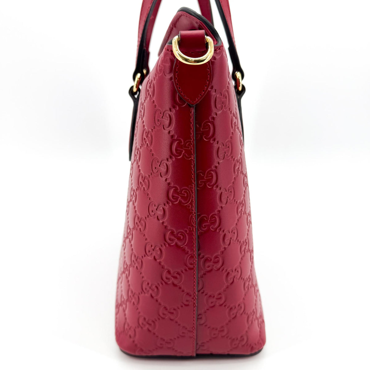 Gucci Signature Fold Over Guccissima Leather, Red, Leather, Tote Bag