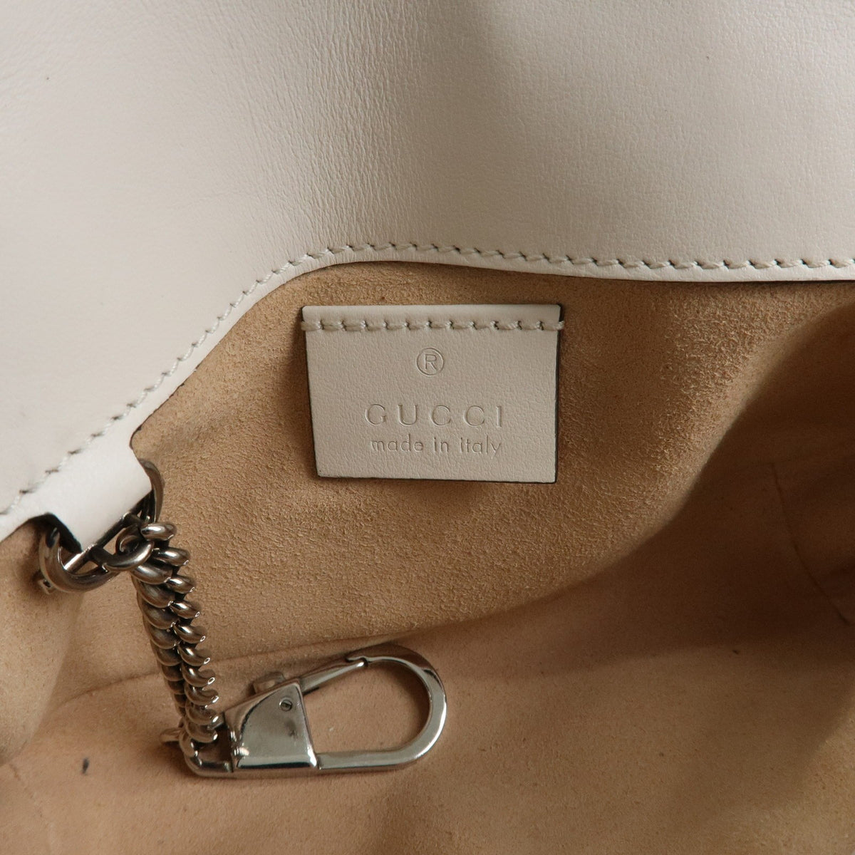 Gucci GG Marmont Flap Printed Diagonal Quilted Leather, White, Leather, Handbag