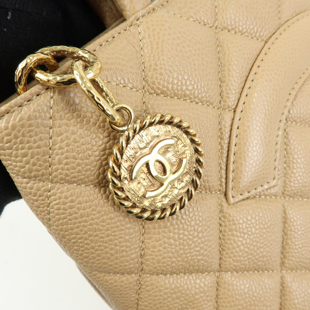 Chanel Medallion Quilted Lambskin, Beige, Calfskin, Tote Bag