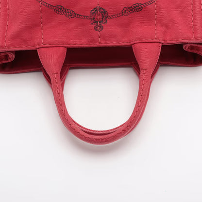 Prada Logo Strap Canapa Tote Jacquard, Red, Canvas, Tote Bag
