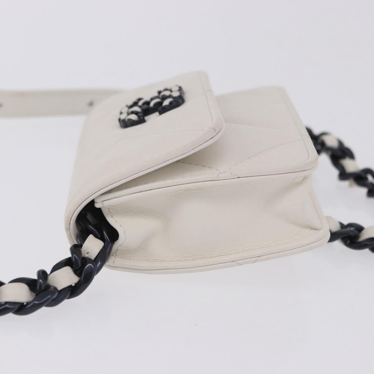 Chanel 19 Flap Coin Purse Belt Quilted Lambskin, White, Leather, Clutch