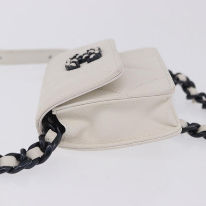 Chanel 19 Flap Coin Purse Belt Quilted Lambskin, White, Leather, Clutch