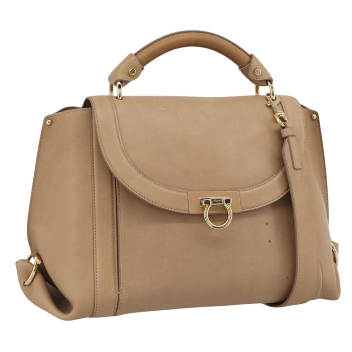 Salvatore Ferragamo Sofia Rainbow Saddle Leather, Beige, Leather, Handbag