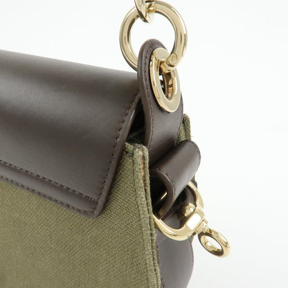 Chloe Tess Canvas with Leather, Green, Canvas, Handbag